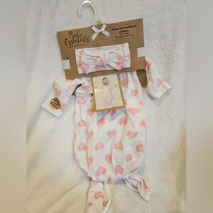 Baby Essentials Pink Heart Gown and Headband Set